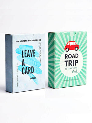 Two decks of cards called Leave A Card Deck and Road Trip Do Something Deck